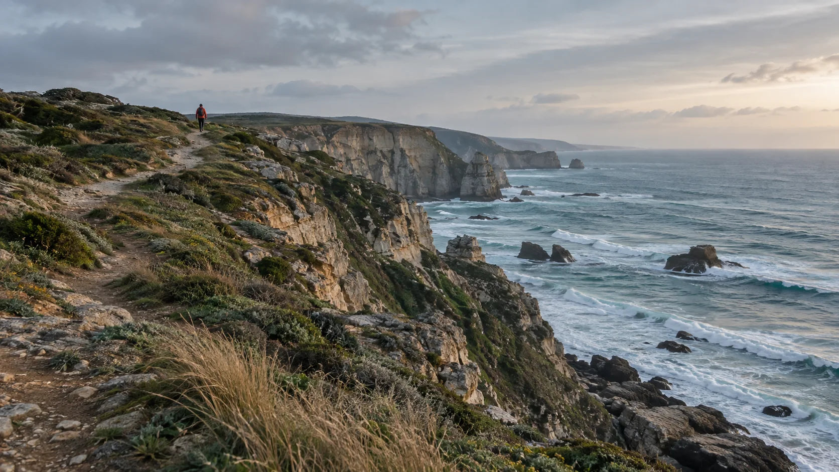 Coastal cliffs and Atlantic waves in a travel film scene